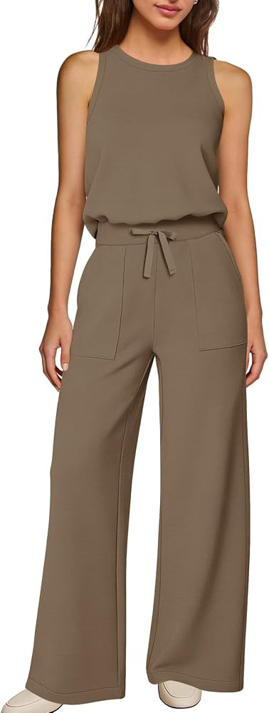 Yanekop Womens Wide Leg Jumpsuits Sleeveless Summer Casual Pants Jumpsuit | Amazon (US)