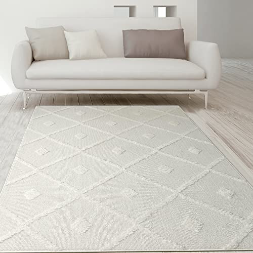 Antep Rugs Palafito 5x7 Geometric Shag Diamond High-Low Pile Textured Indoor Area Rug (White, 5'3" x 7'6") | Amazon (US)