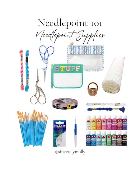 Needlepoint supplies from start to finish. What’s you need to paint your own needlepoint canvases, as well as stitch 

Needlepoint, Grandmillennial craft, preppy style

#LTKsalealert