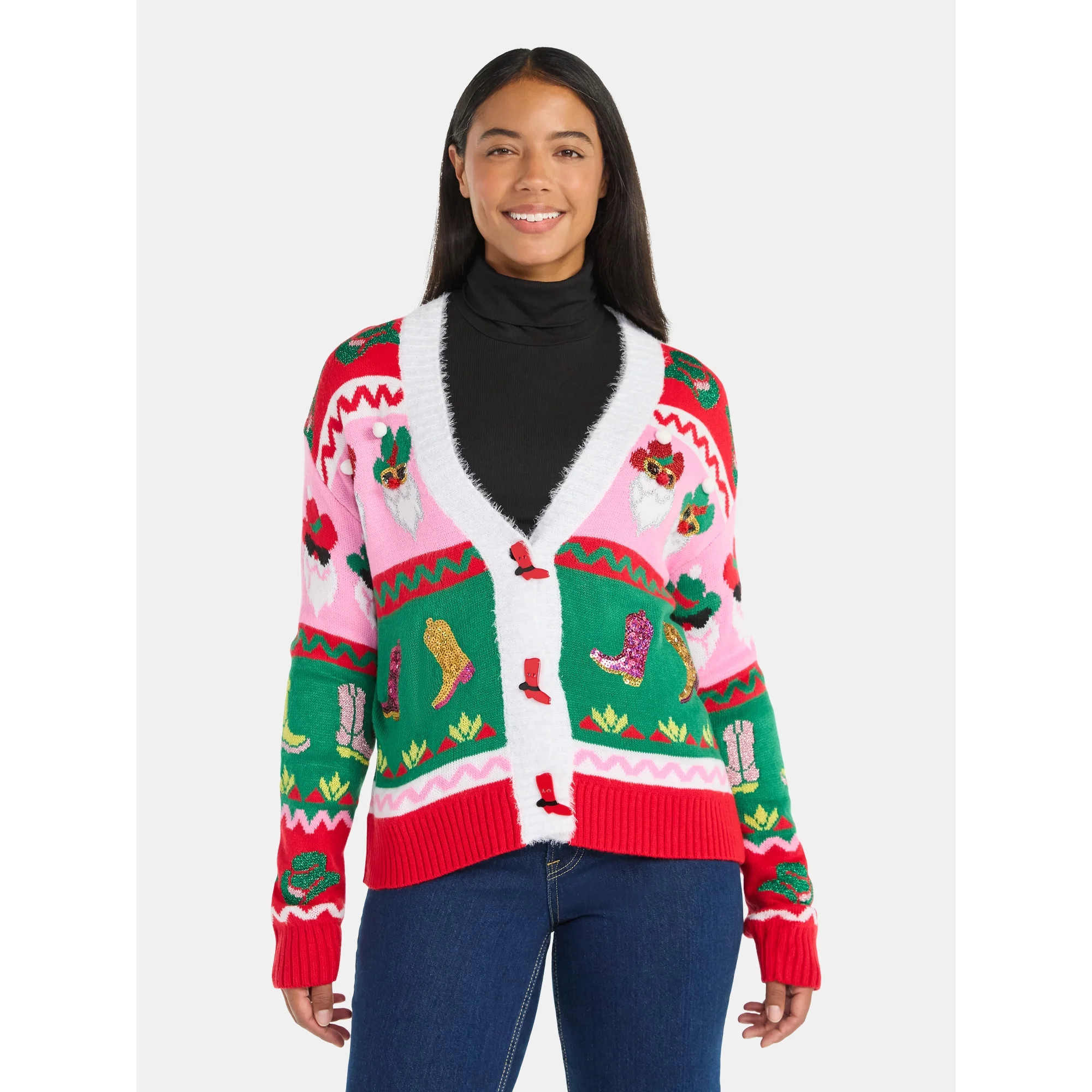 Women's Embellished Button Front Christmas Cardigan from Holiday Time, Sizes XS-XXXL | Walmart (US)
