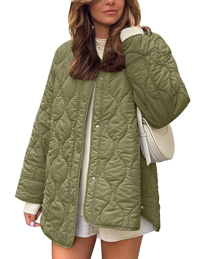 Flygo Women's Oversized Quilted Lightweight Jacket Button Down Puffer Padded Outerwear with Pocke... | Amazon (US)