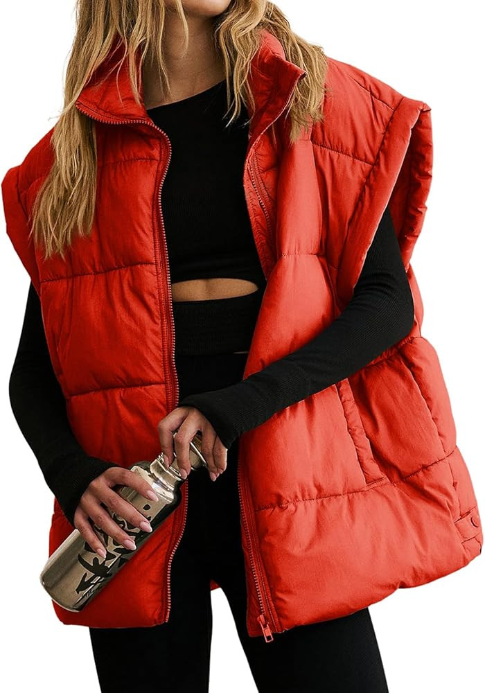 Dokotoo Women's Casual Winter Oversized Puffer Vest Stand Collar Flysleeve Insulated Padded Puffy... | Amazon (US)