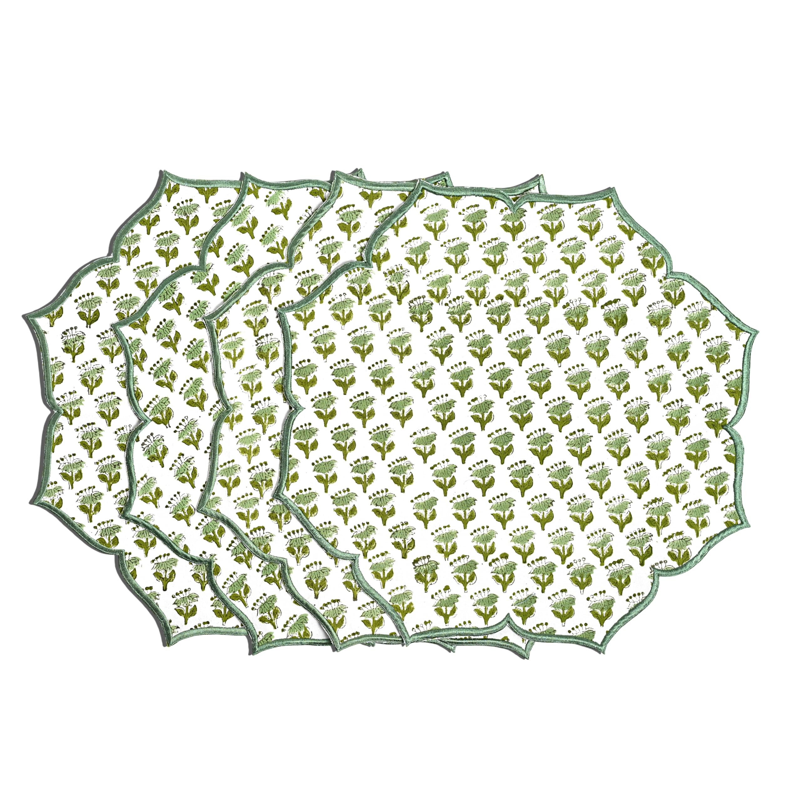 CPC Cotton Placemats Set of 4-Handmade Block Printed Double Layered, Machine Washable, Flower Sca... | Amazon (US)