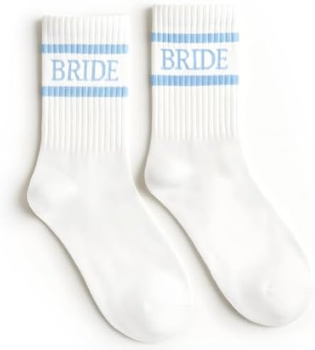 xo, Fetti Bride Socks, White + Blue | Bride To Be Something Blue Gift, Bachelorette Decorations, ... | Amazon (US)