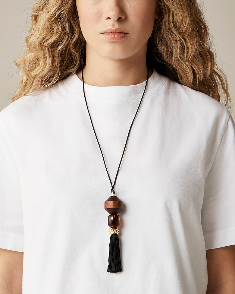 Tassel necklace with wood beads | J. Crew US