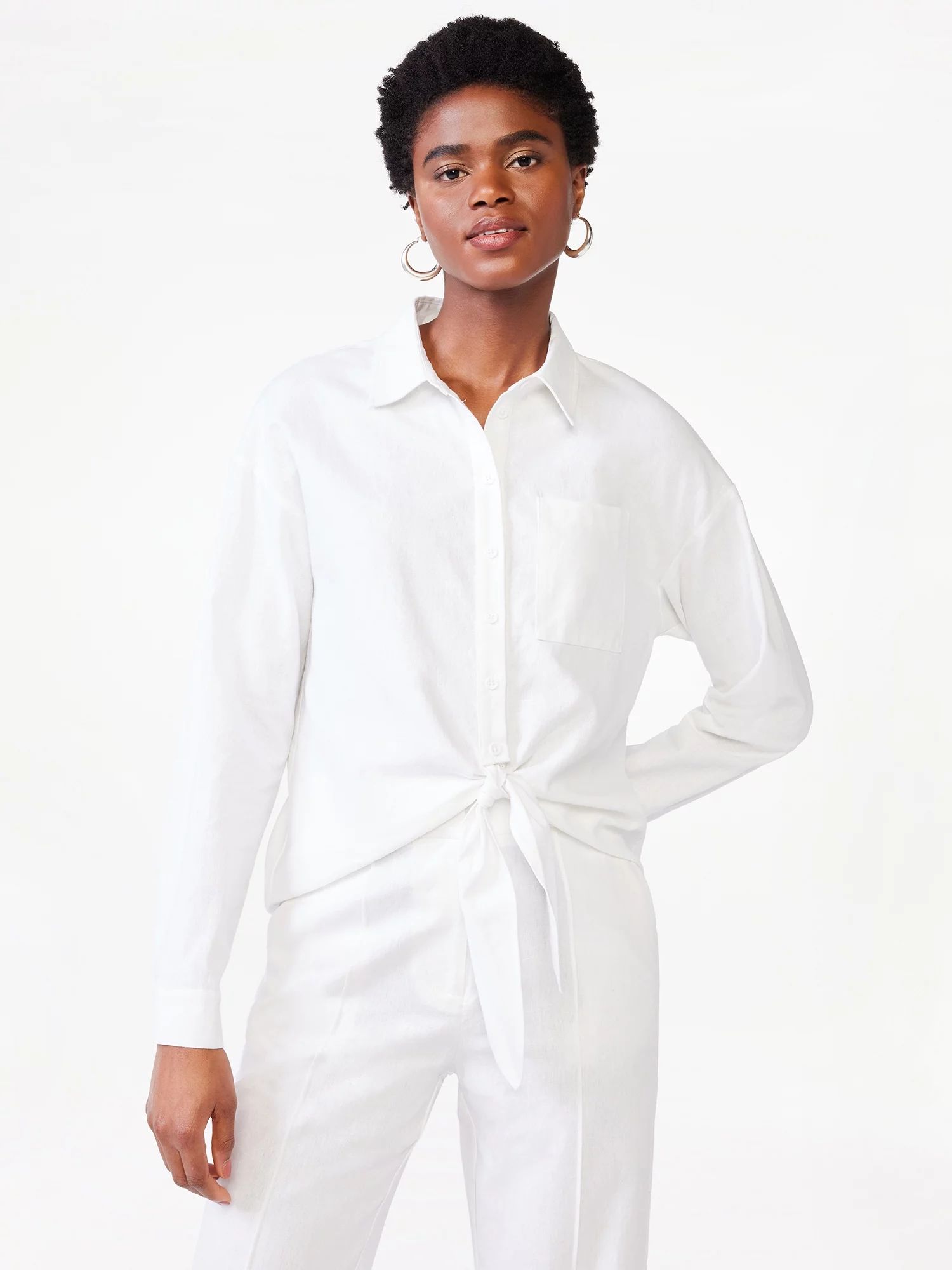 Scoop Women's Tie Front Linen Shirt | Walmart (US)