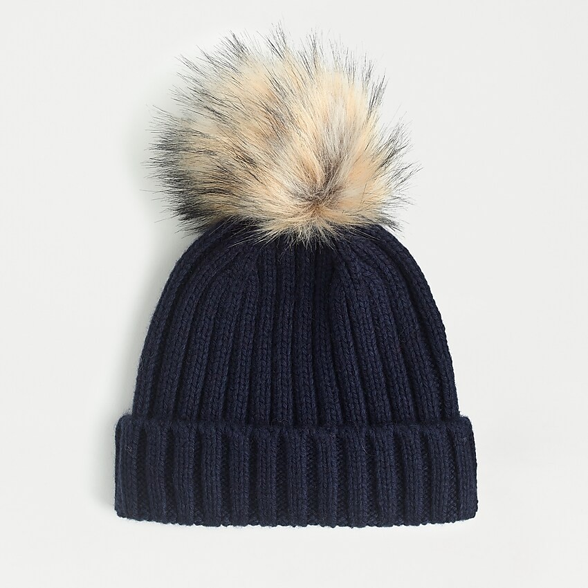 Ribbed beanie with faux-fur pom-pom | J. Crew US