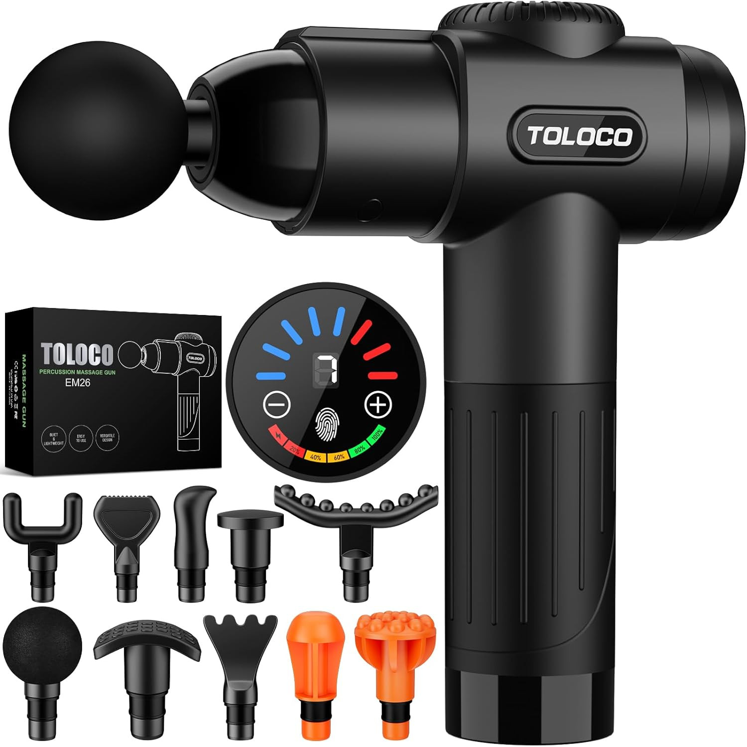TOLOCO Massage Gun, Deep Tissue Back Massage for Athletes for Pain Relief, Percussion Massager with 10 Massages Heads & Silent Brushless Motor, Relaxation Gifts for Men Women, Black | Amazon (US)