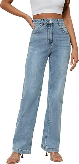 Womens Jeans Mid Waisted Straight Leg Loose Stretchy Lightweight Tummy Control Trendy Jeans for W... | Amazon (US)
