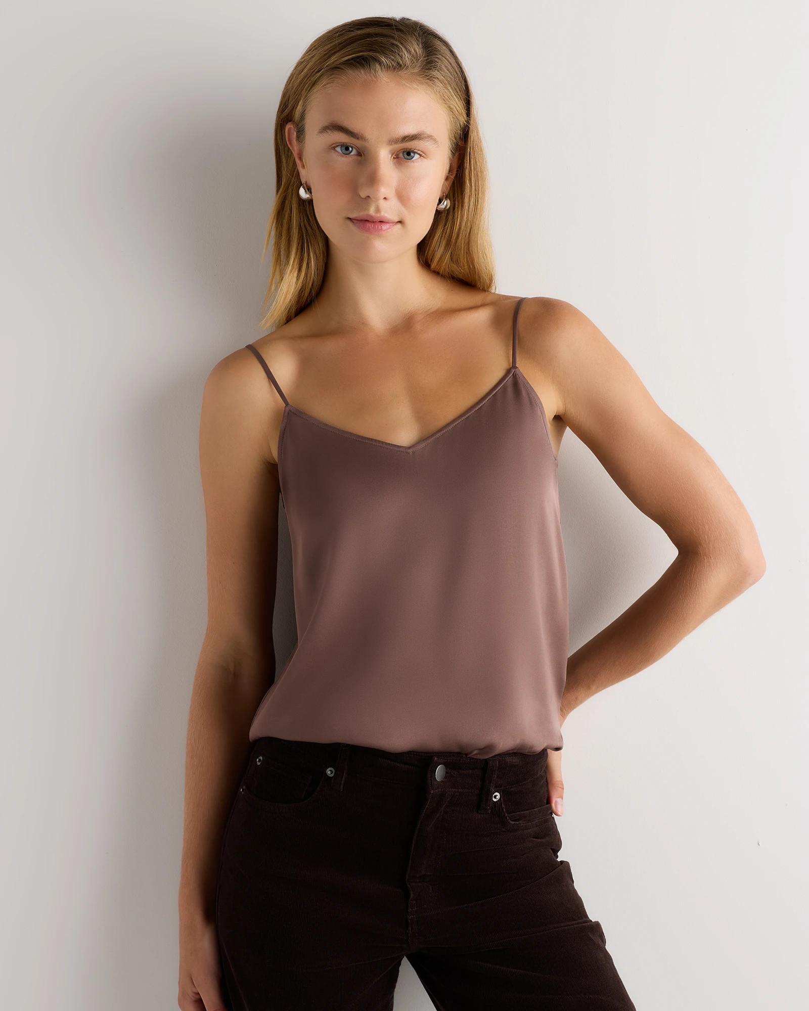 Quince | Women's Washable Stretch Silk V-Neck Cami in Leopard, Size Large | Quince