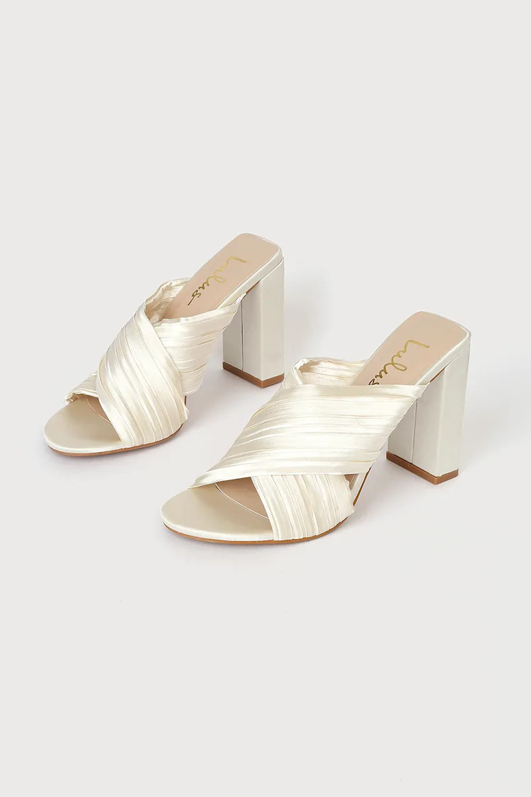 Luanah Ivory Satin Pleated High Heel Slide Sandals | Lulus (US)