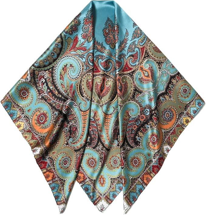 100% Mulberry Silk 43" Large Square Shawls, Oversized Headband, Gift Packed | Amazon (US)