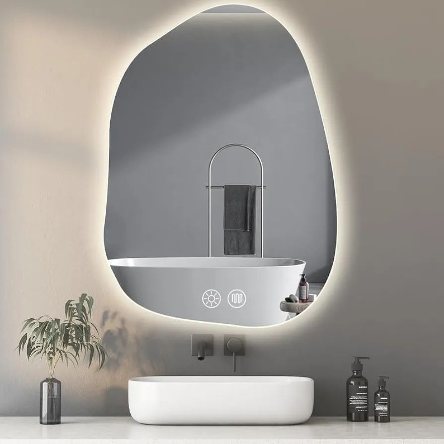 LED Bathroom Irregular Mirror with Lights,38"x 26" Led Bathroom Vanity Mirror，Anti-Fog, Dimmabl... | Amazon (US)