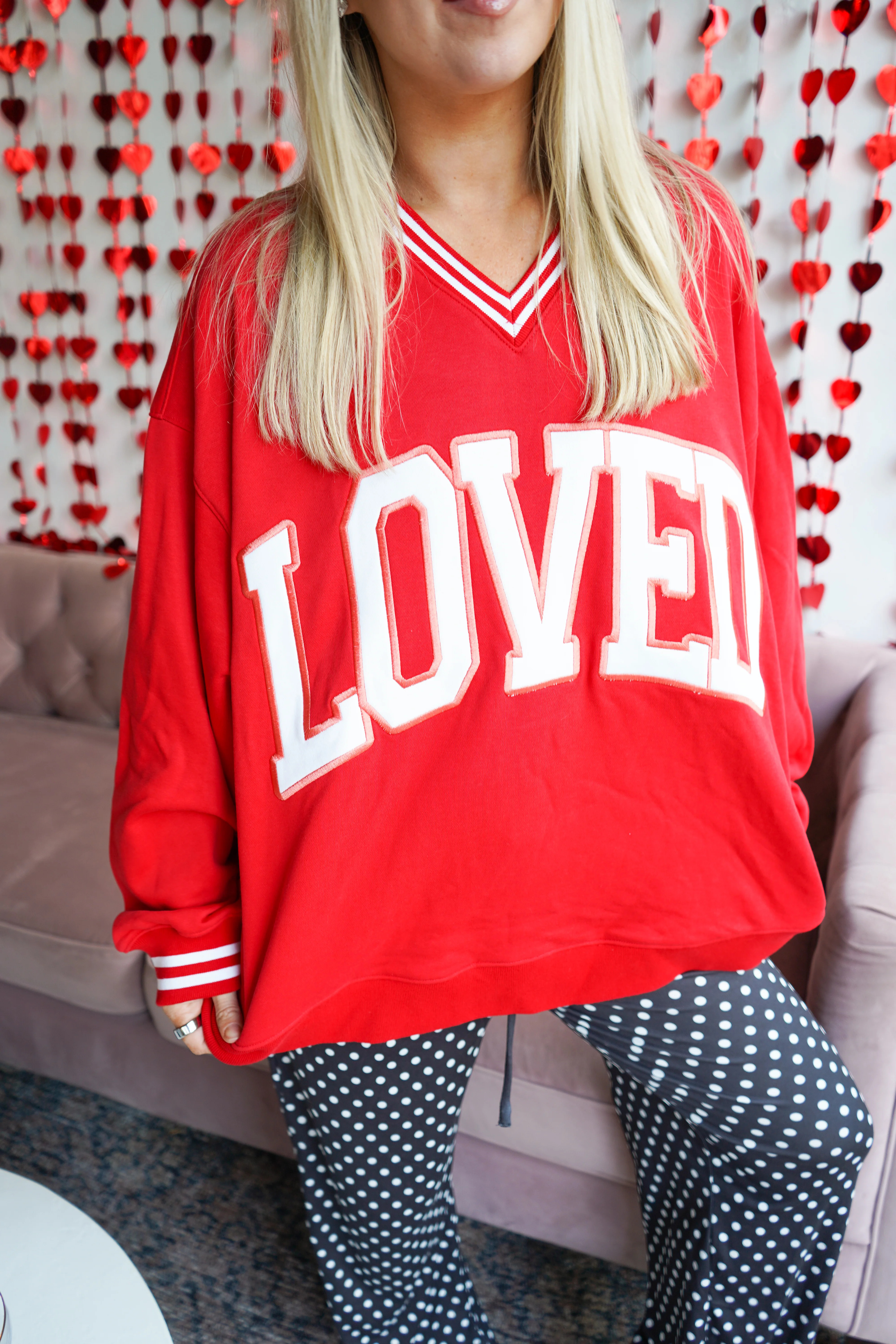 Loved - Red Vintage V-Neck Sweatshirt | KenzKustomz