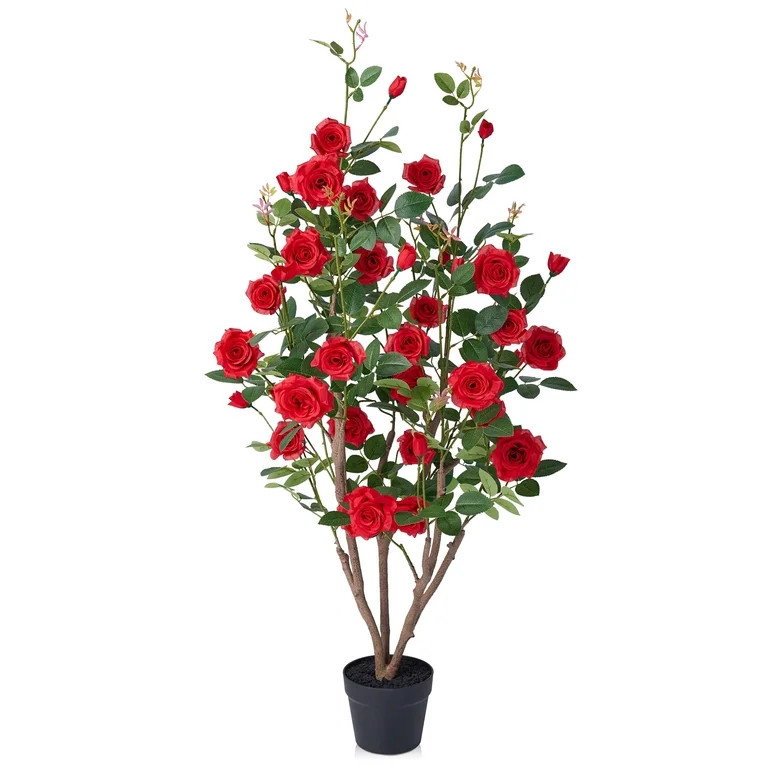 DR.Planzen 4ft Artificial Red Rose Tree with Green Leaves, Lifelike Faux Rose Flower Tree for Hom... | Walmart (US)