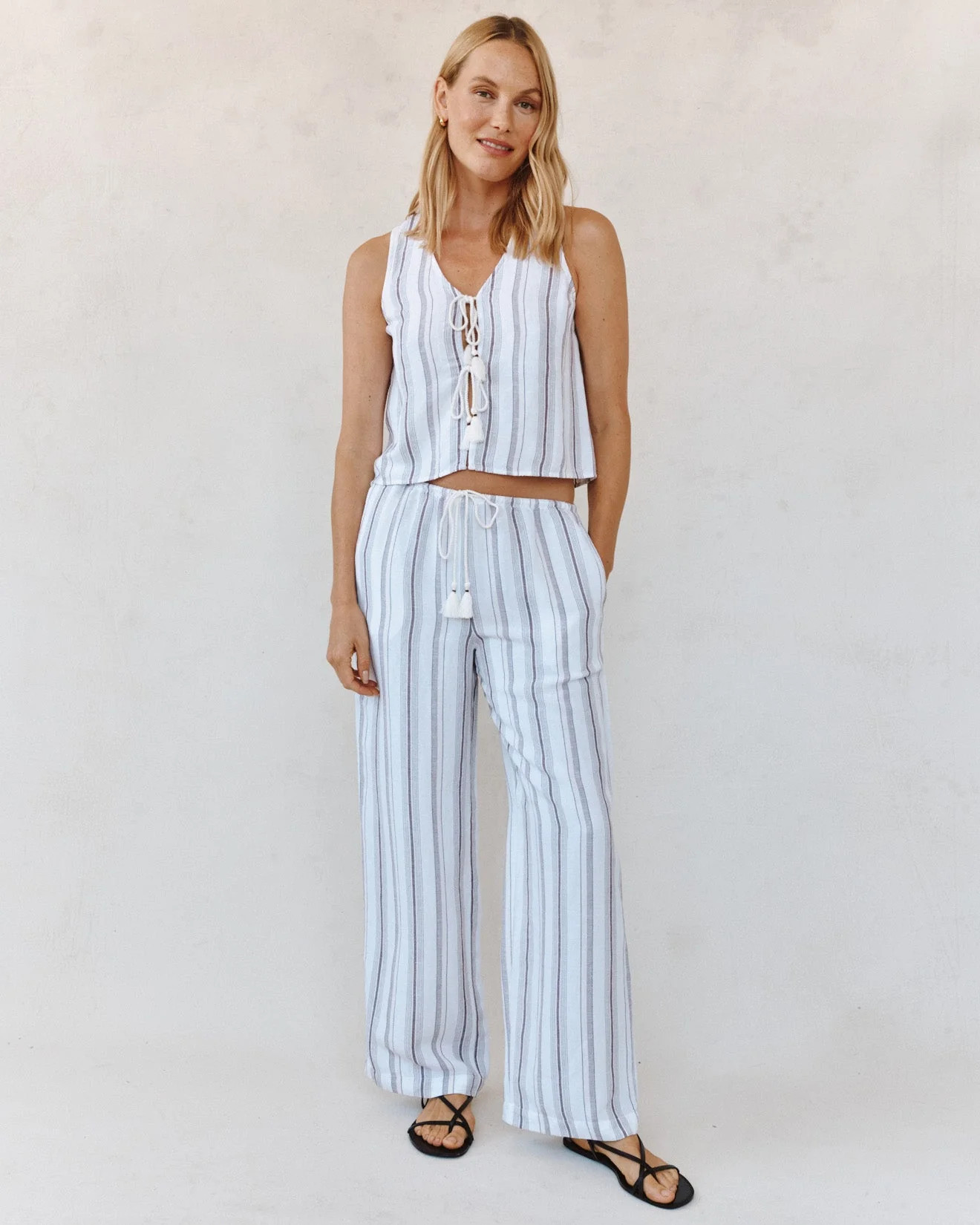 Sleeveless Tie Front Top - Rosewood Stripe | Bella Dahl
