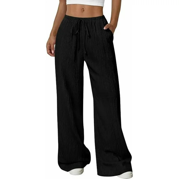PRETTYGARDEN Womens Palazzo Pants Summer Fashion High Waisted Wide Leg Drawstring Flowy Beach Tro... | Walmart (US)