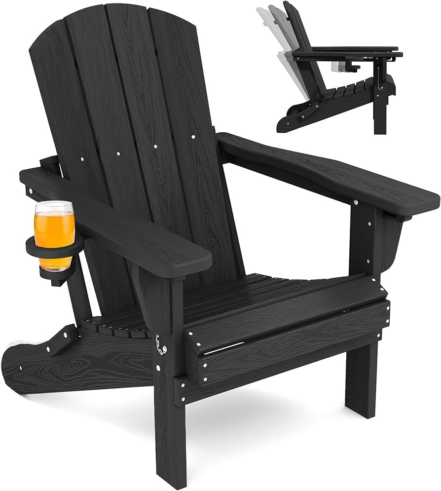 SERWALL Folding Adirondack Chair, Adirondack Outdoor Chair with Cup Holder, Adjustable Adirondack... | Amazon (US)