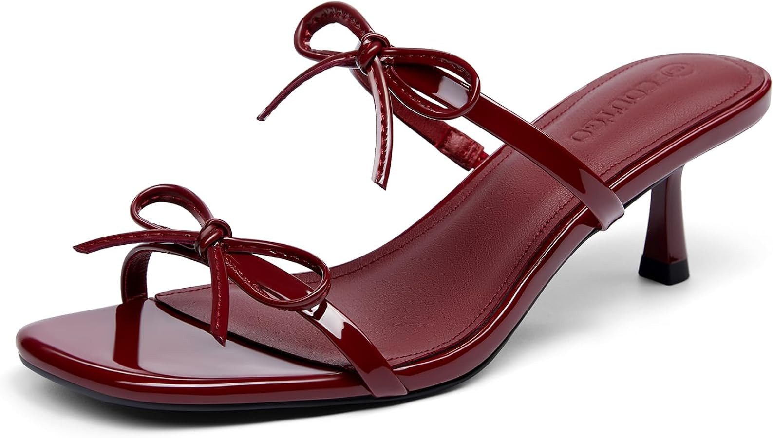 Coutgo Womens Kitten Heels Sandals Bow Square Open Toe Slides Two Strap Slip On Summer Dress Shoe... | Amazon (US)