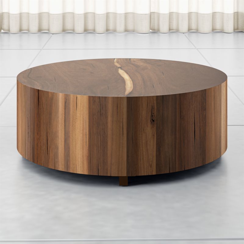Dillon Natural Yukas Round Wood Coffee Table + Reviews | Crate and Barrel | Crate & Barrel