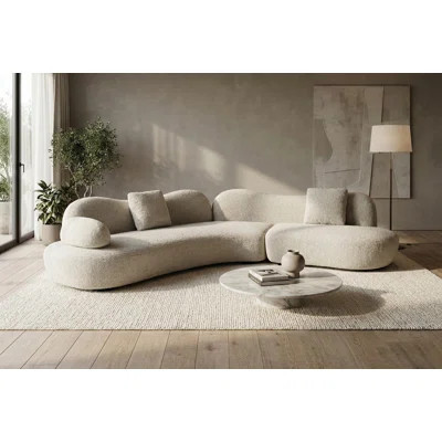 128" Wide Boucle Curved Modular Sectional, 5-Seater Upholstered Sofa, Beige/Cream With Butterfly Back & Pillows | Wayfair North America