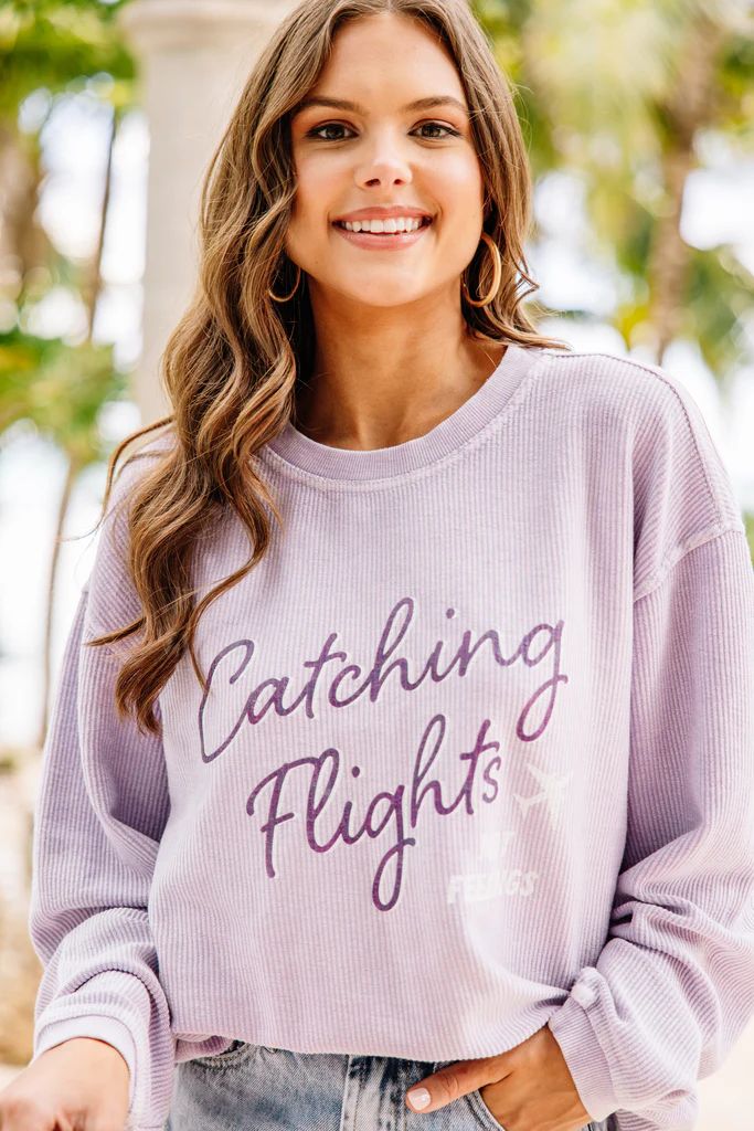Catching Flights Lilac Purple Corded Graphic Sweatshirt | The Mint Julep Boutique