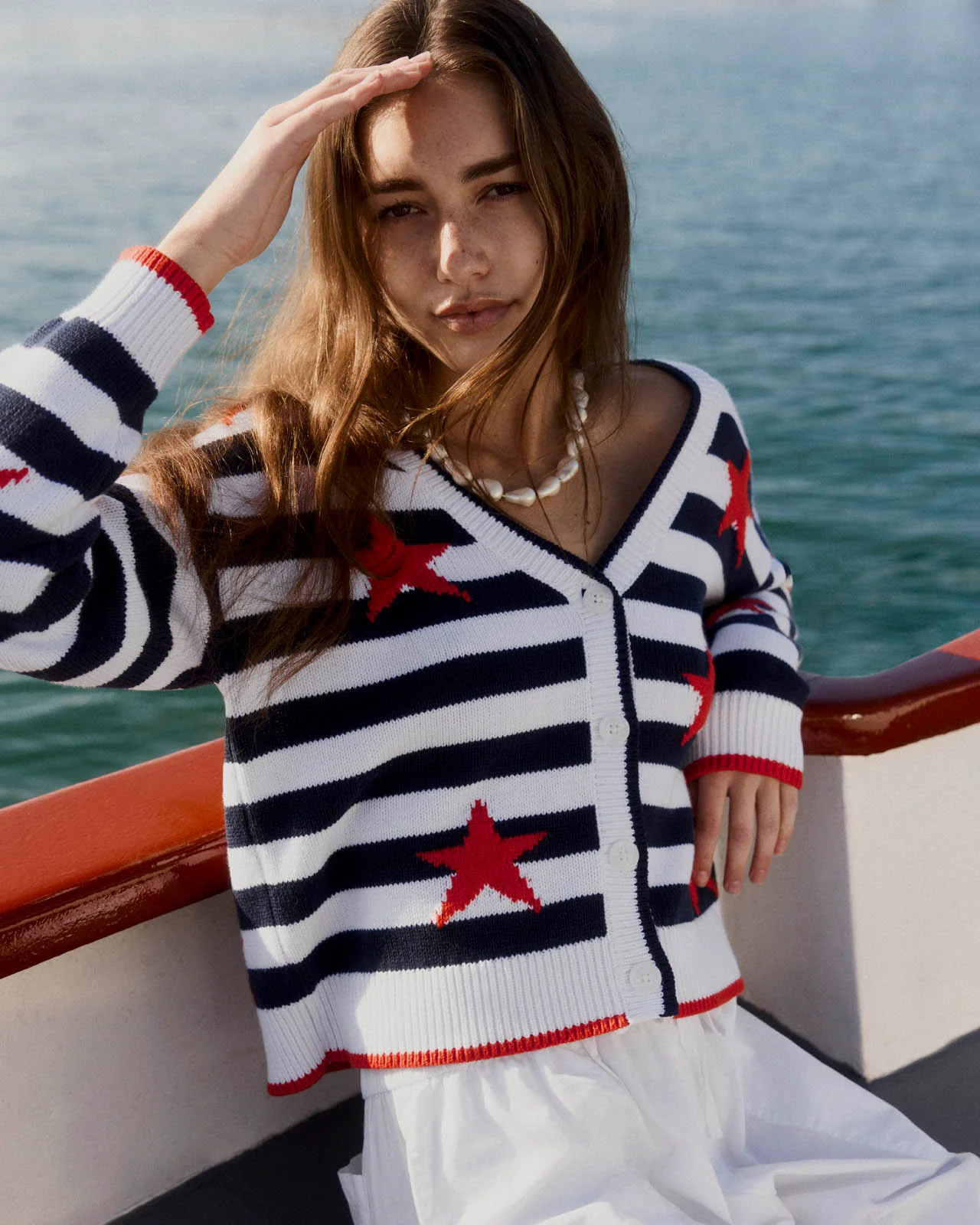 Splendid - Liberty Cardigan - White/Navy/Firework | Splendid