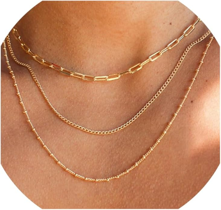 CONRAN KREMIX Waterproof Gold Necklace Layered Necklaces for Women Non Tarnish,14k Gold Plated St... | Amazon (US)