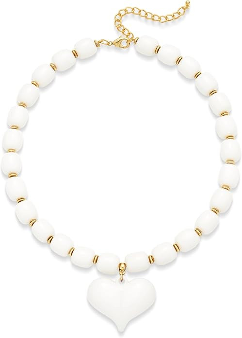 YUJIE Chunky Heart Penadnt Necklace for Women- Exaggerated Statement Puff Heart Necklace with Acr... | Amazon (US)