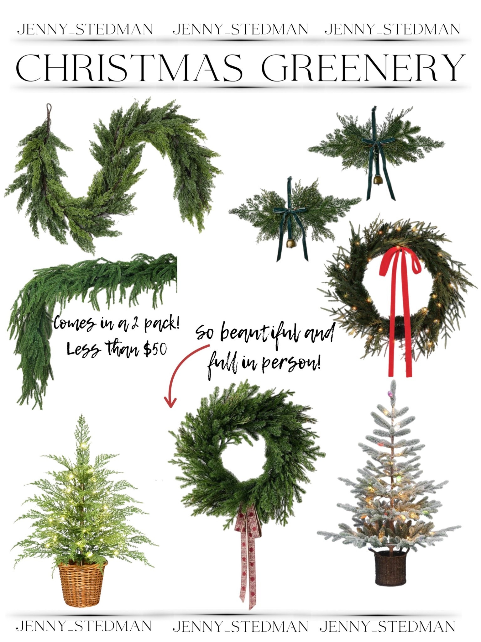 Christmas greenery. Garland, wreaths and more. The bottom one is so full and beautiful in person!