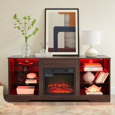 Farmhouse Fireplace TV Stand For Tvs Up To 65 Inch, Electric Fireplace TV Stand With Glass Shelves And USB Charging Outlet, Entertainment Center With | Wayfair North America