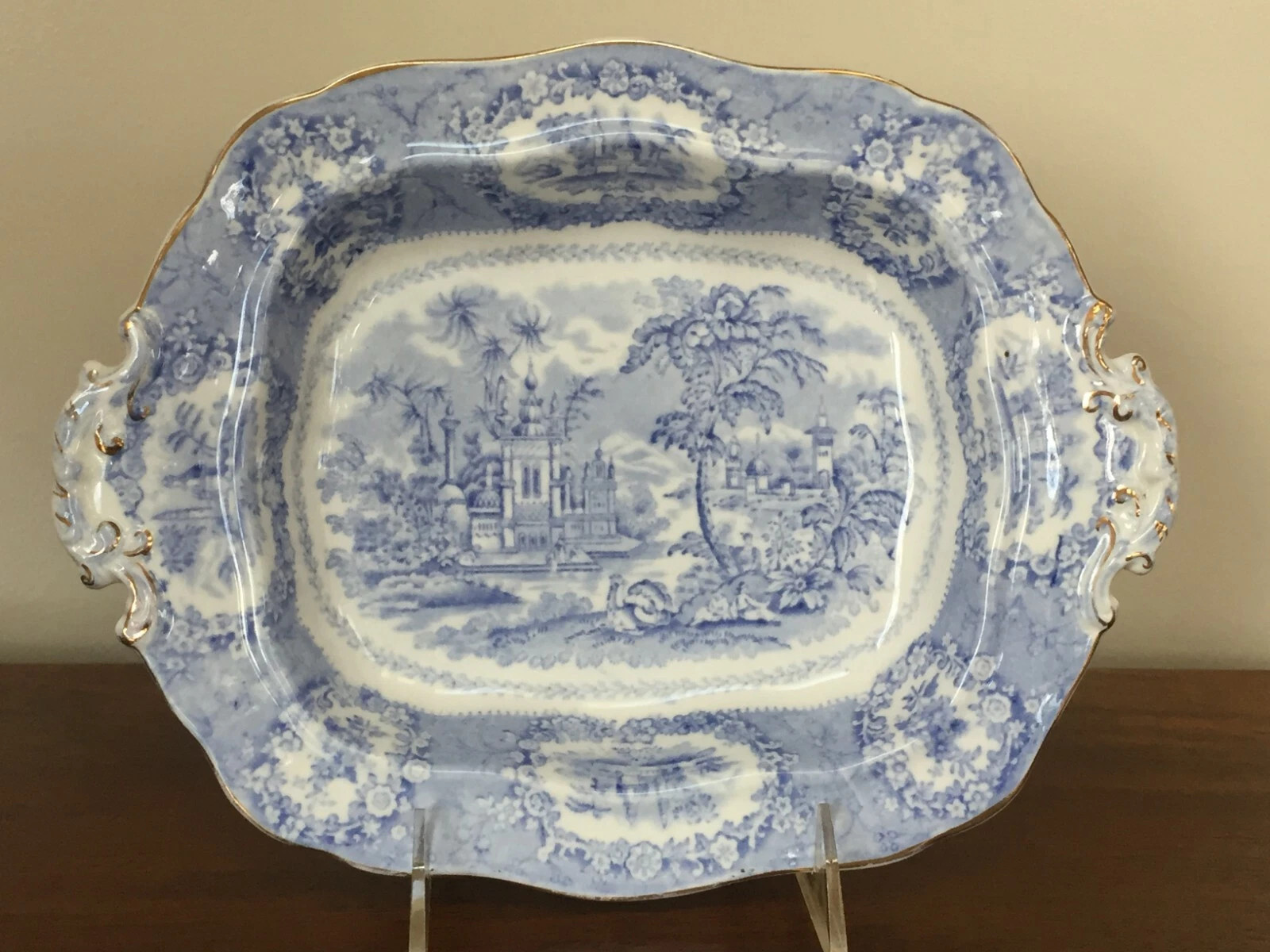 Antique Ridgway ORIENTAL 10” Blue Transfer Footed Oval Vegetable Bowl (B) | eBay US