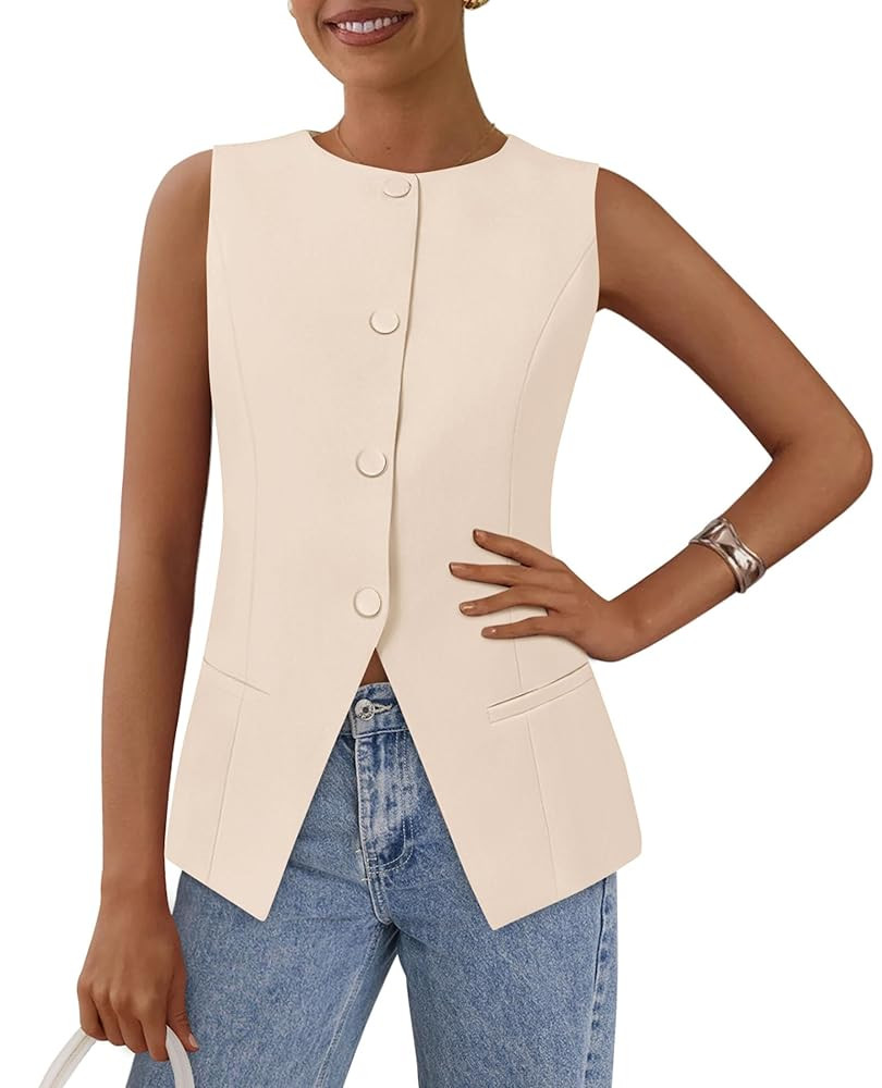 PRETTYGARDEN Women's Suit Vest Tops 2025 Summer Dressy Casual Business Button Sleeveless Trendy F... | Amazon (US)