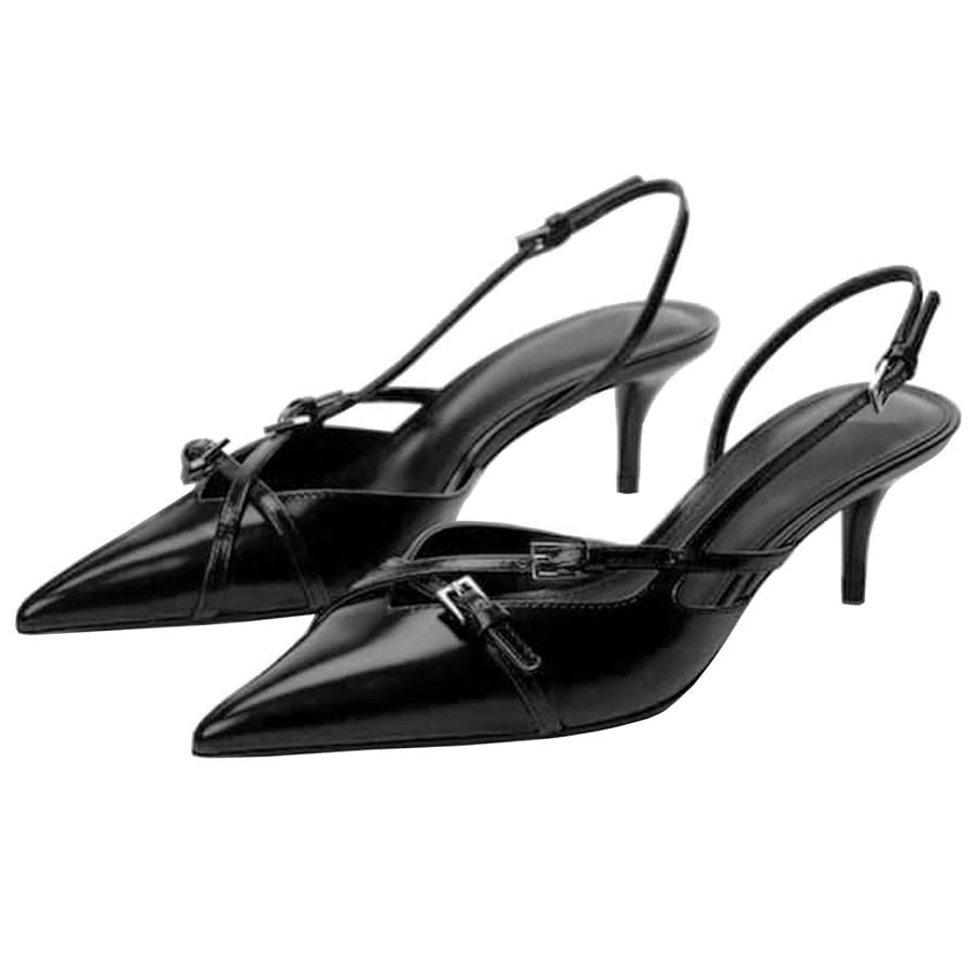 Yishaweiqi Slingback Kitten Heels for Women Buckle Strap Pointed Toe Dress Pumps Shoes Slip On He... | Amazon (US)