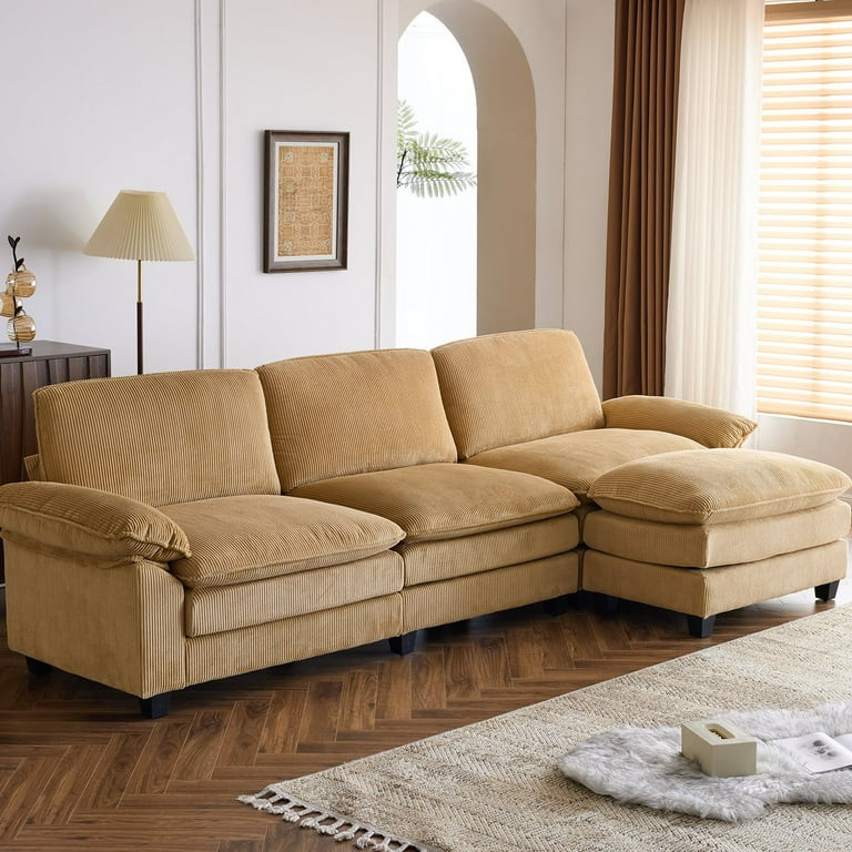 Ktaxon 120" W Sectional Convertible Sofa L Shaped Modular Couch with Chaise Corduroy Sleeper Set ... | Walmart (US)