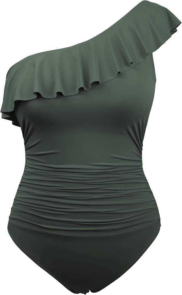 Hilor Women's One Piece Swimsuit One Shoulder Ruffle Tummy Control Bathing Suit Modest Slimming S... | Amazon (US)