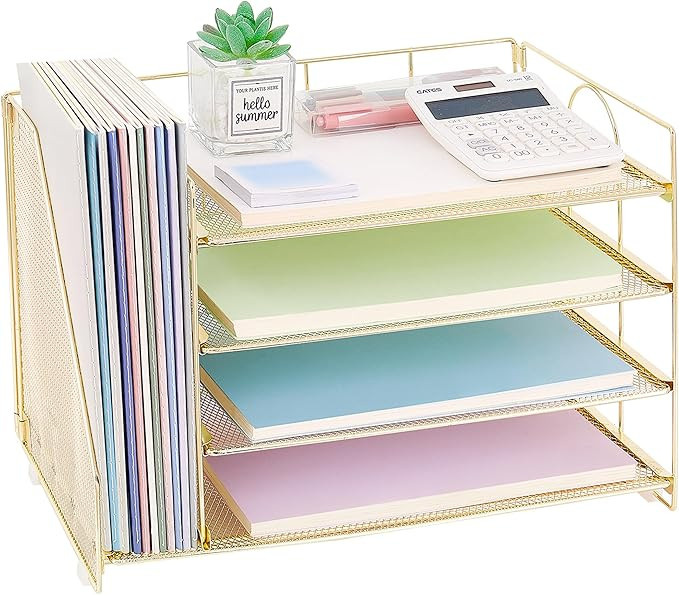 OPNCIE Desk Organizers and Accessories, 4 Tier Paper Letter Tray File Organizer, Office Organizat... | Amazon (US)