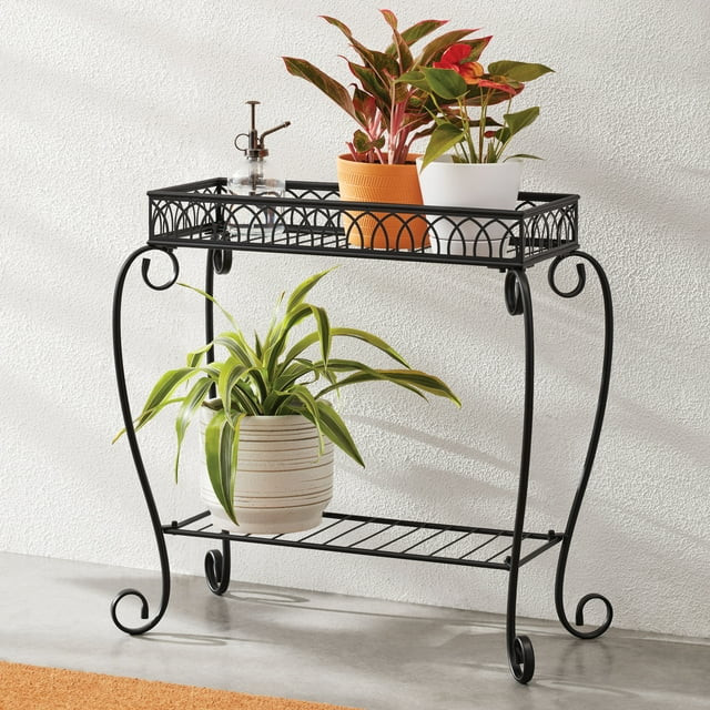 Mainstays Black Metal 2 Tier Shelves Plant Stand - Walmart.com | Walmart (US)