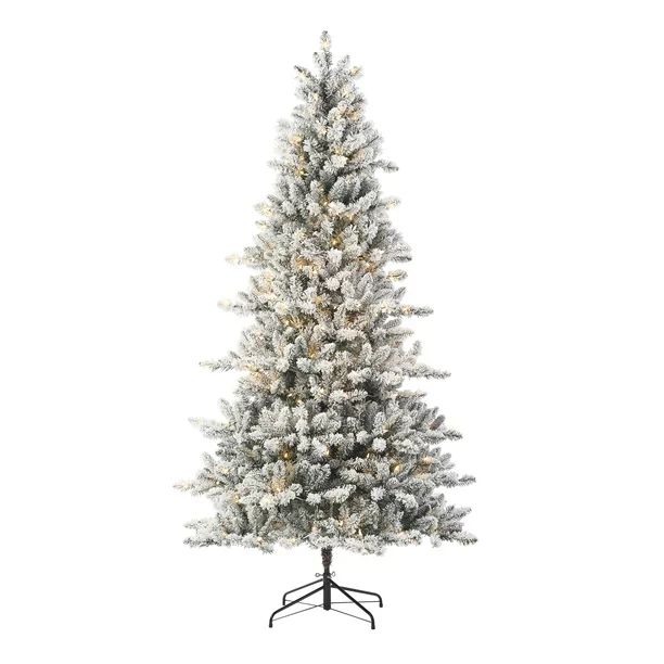 Holiday Time Pre-Lit Flocked Birmingham Fir Artificial Christmas Tree, Warm White LED Lights, Gre... | Walmart (US)