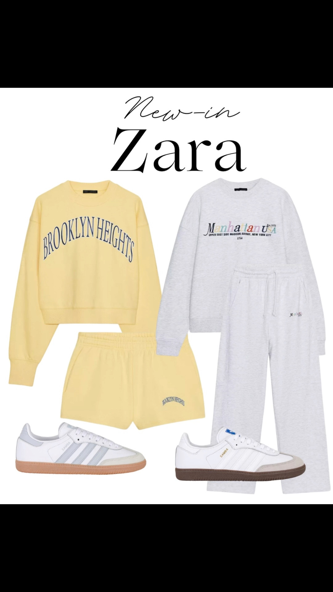 New-in Zara matching sweatsuits 💛

Tags: airport outfit, travel look, adidas Sam a sneakers, crewneck sweatshirt, wide leg sweatpants, sweat shorts, butter yellow, weekend outfit, comfy look

#LTKShoeCrush #LTKStyleTip #LTKFindsUnder50