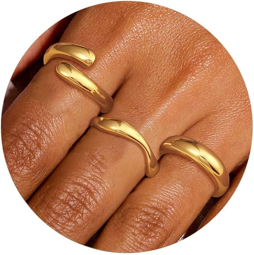 Chunky Stackable Gold Rings for Women Non Tarnish Thick 14k Gold Plated Stacking Ring Sets Dainty... | Amazon (US)