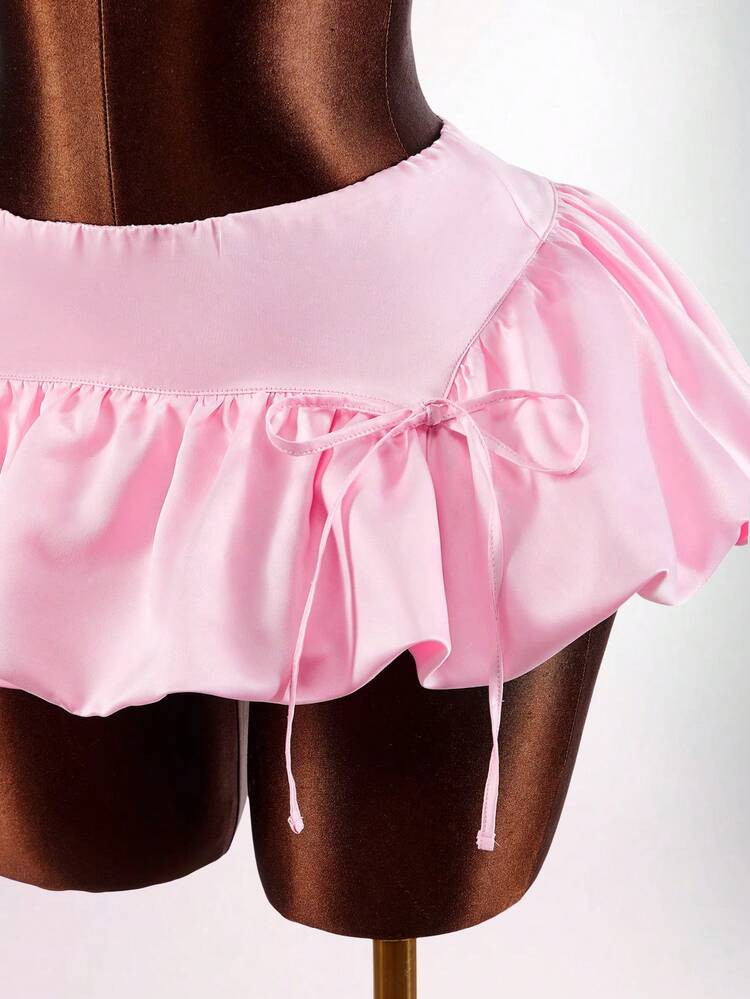 Amplova Y2k Women's Solid Color Bow Decor Fashionable Bubble Hem Skirt Summer For Women Summer Holidays Casual For Women Spring Elegant Vacation Party Easter | SHEIN