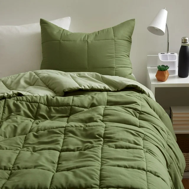 Dormify Reversible Down Alt Comforter and Sham Set , Includes Sham, Full/Queen Bedding, Olive Gre... | Walmart (US)