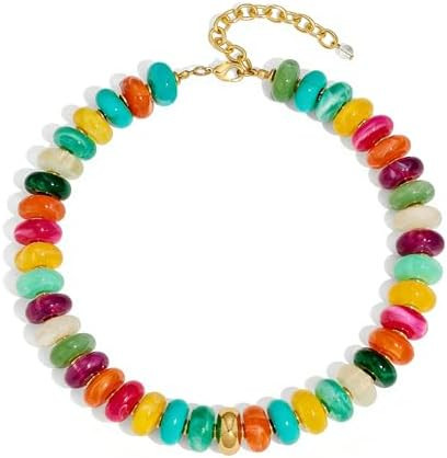 WOWORAMA Colorful Chunky Necklaces for Women 20MM Large Oversized Resin Beaded Necklace Bold Stat... | Amazon (US)