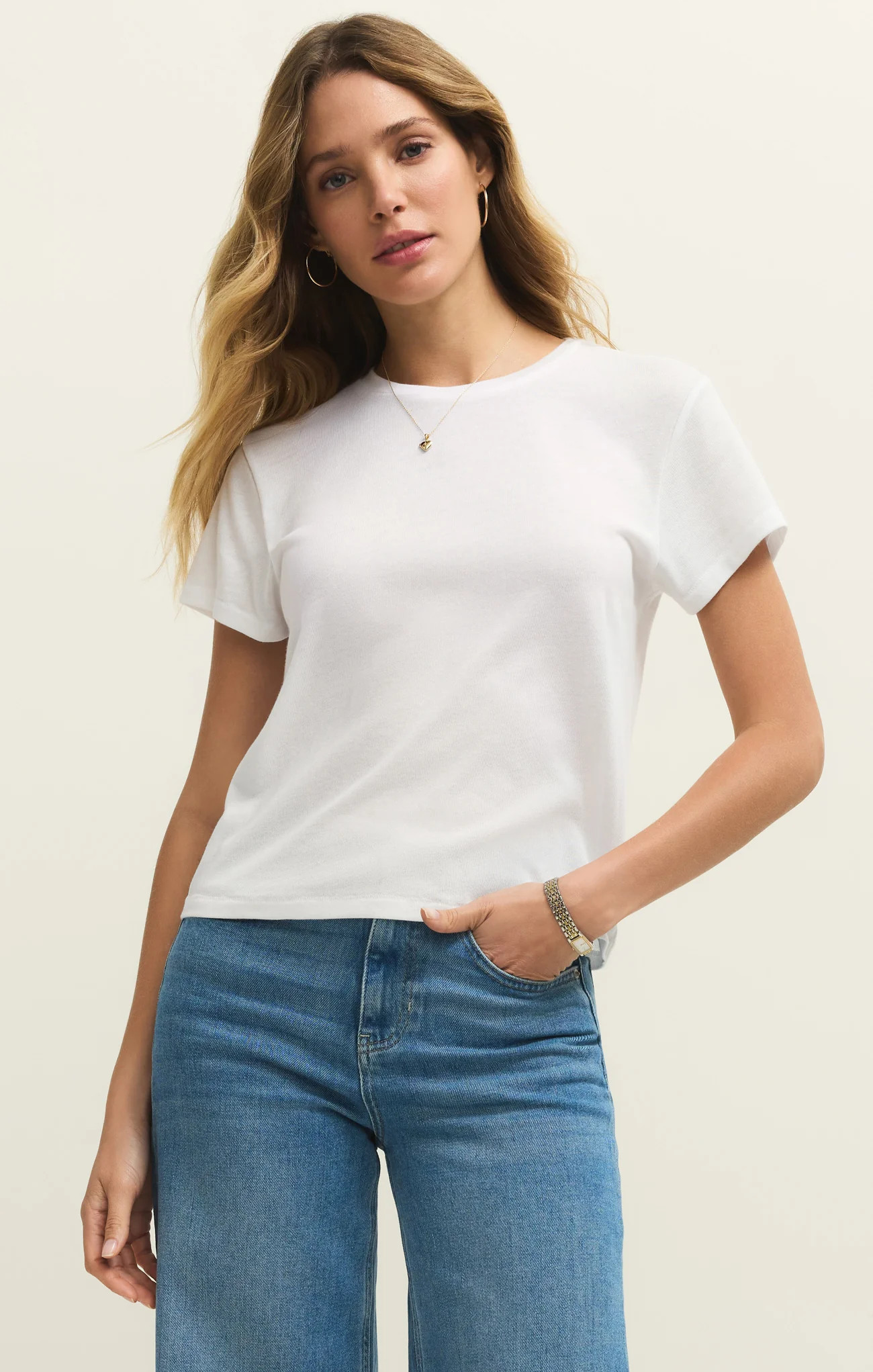 Z SUPPLY Women's Tourist Knit Jersey T-Shirt, White, Large | Z Supply