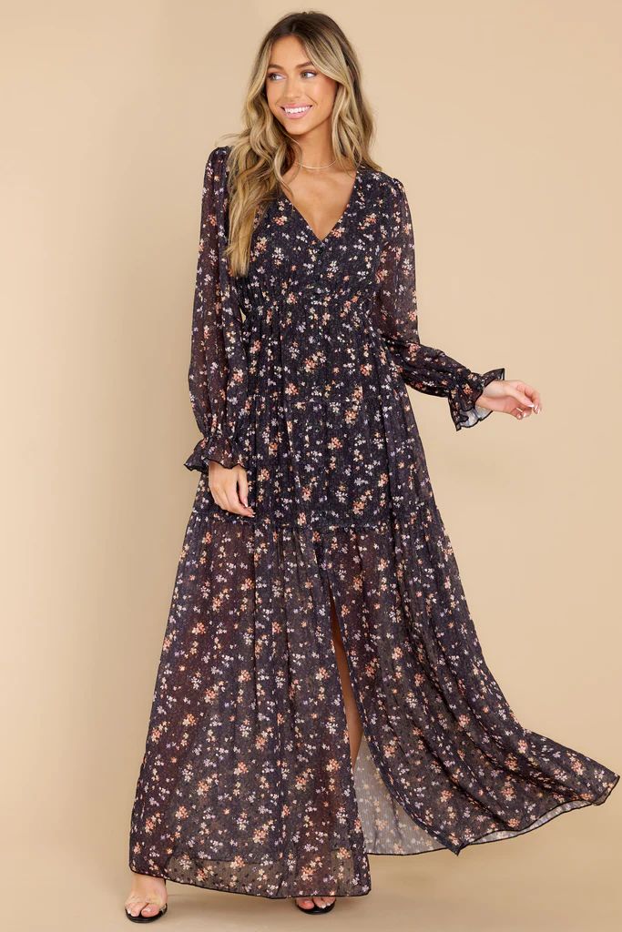 Share Your Story Black Floral Print Maxi Dress | Red Dress 
