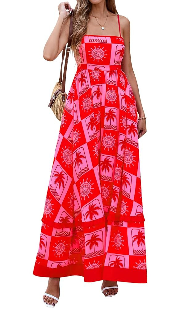 PRETTYGARDEN Summer Spaghetti Strap Dresses for Women 2025 Flowy Sundresses Casual Boho Sleeveles... | Amazon (US)