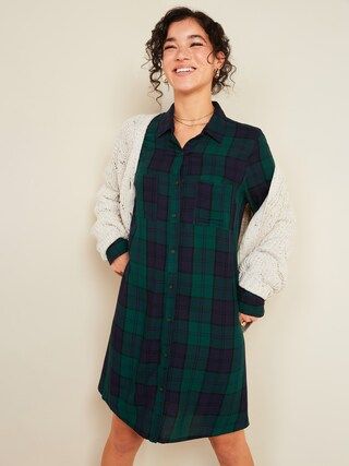 Plaid Twill Swing Shirt Dress for Women | Old Navy (US)