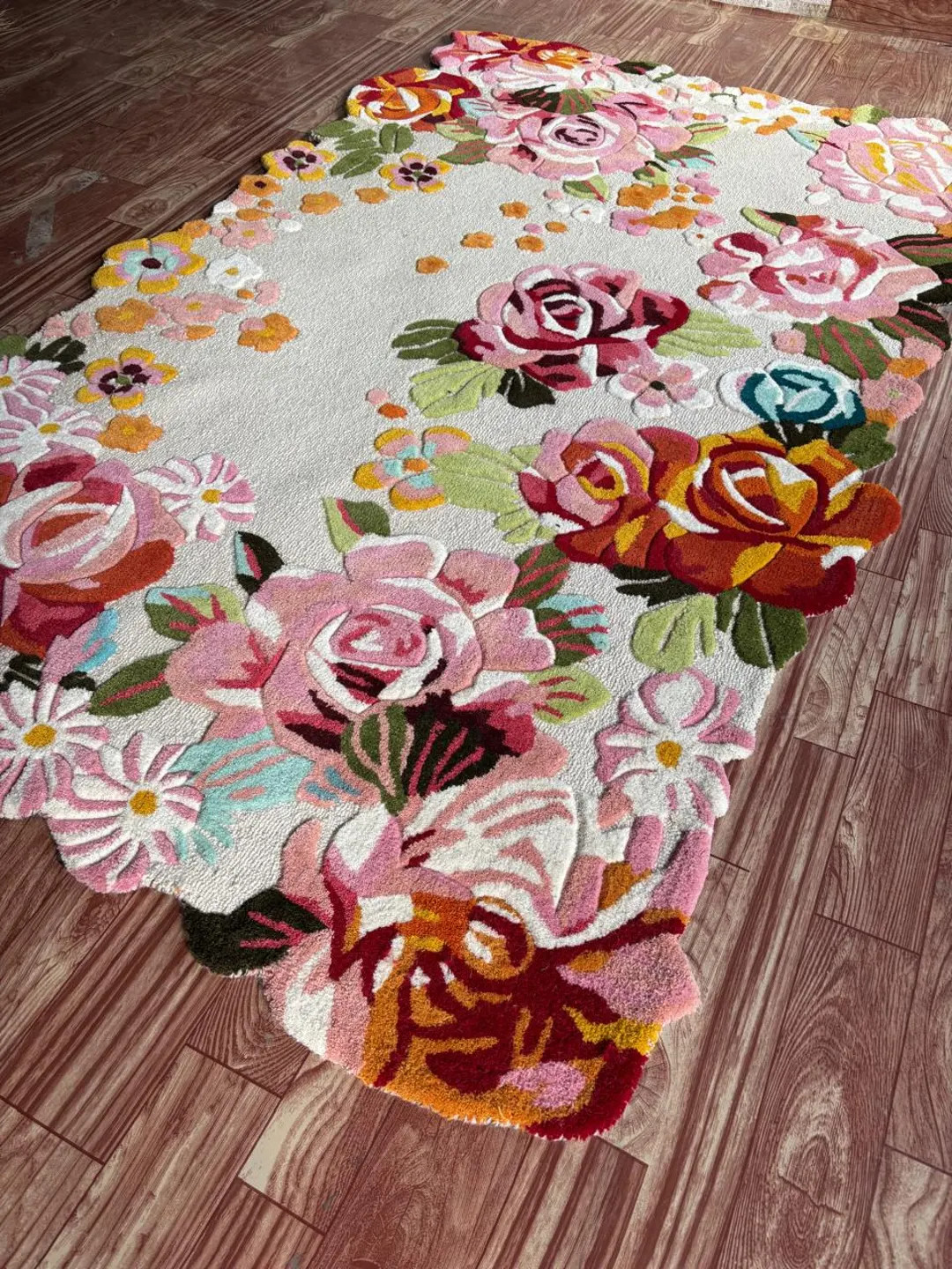 Hand-tufted Wool Area Rug: Multicolor Flower Design, Modern Home Decor - Etsy | Etsy (US)