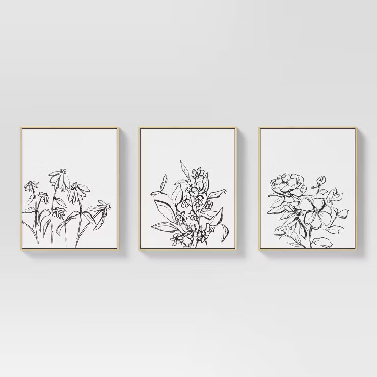 (Set of 3) 16" x 20" Inky Floral Framed Canvases - Threshold™ | Target